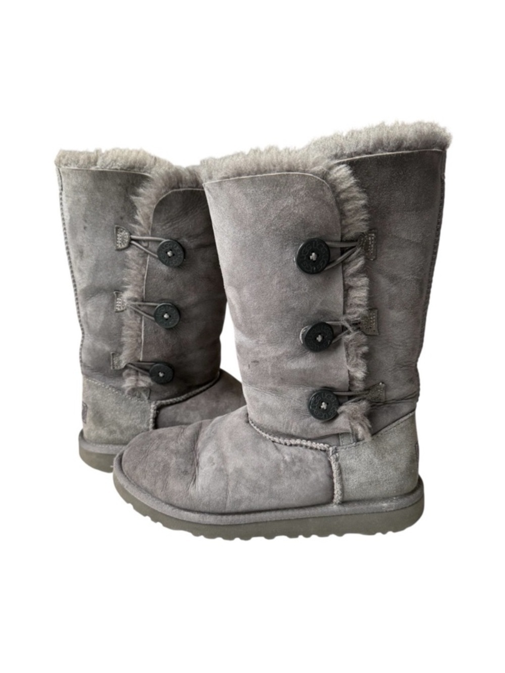 Ugg Australia Bailey Button Triplet Shearling Fur Tall Boot Big Girls Sz 4 Gray